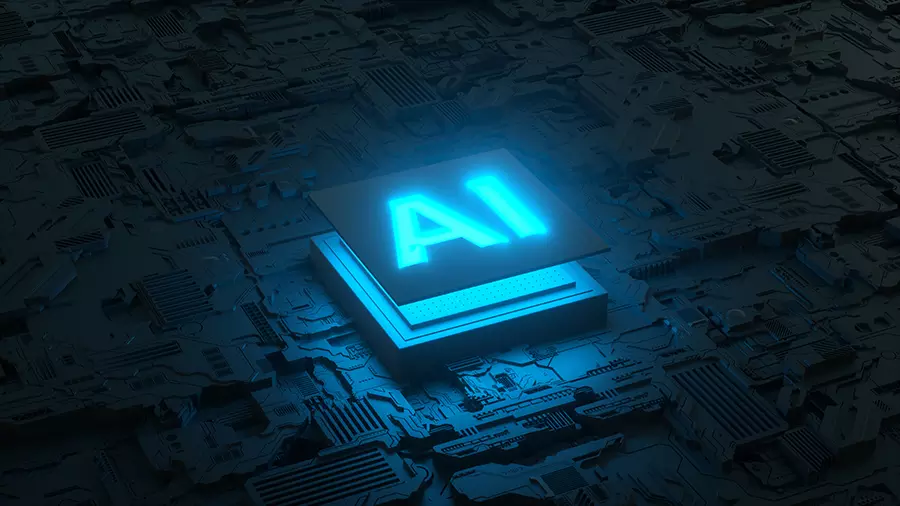 Circuit board and AI micro processor, Artificial intelligence of digital human. 3d render AI Dentistry